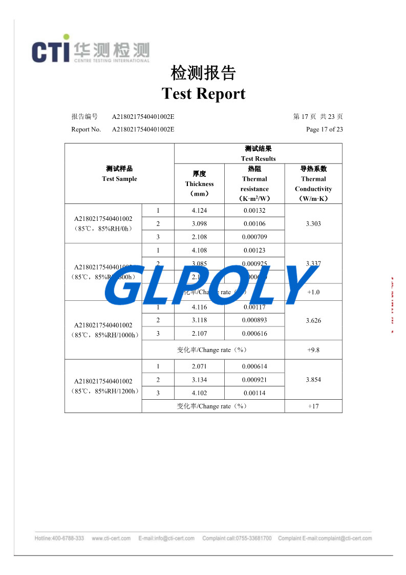 導熱凝膠雙85檢測報告